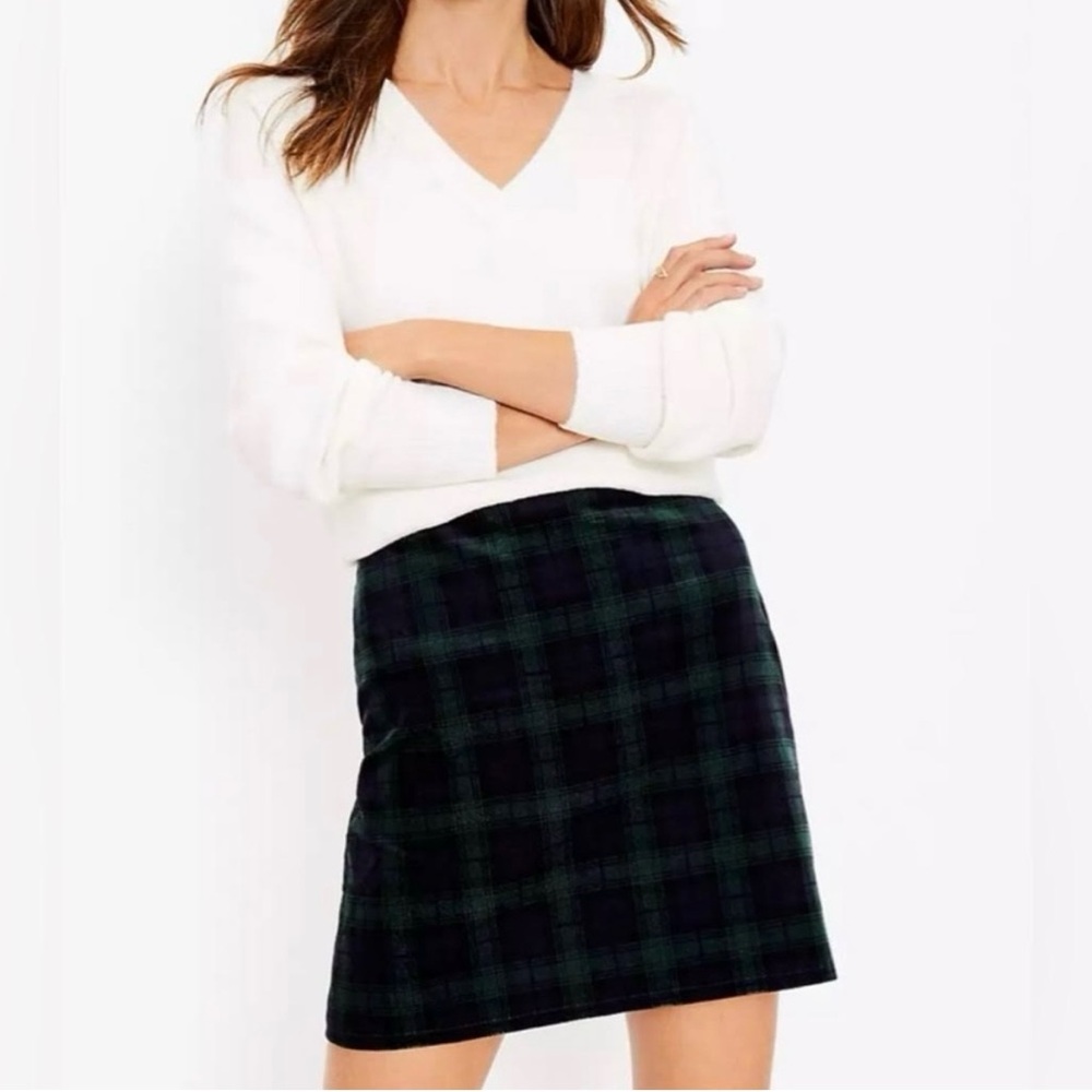 LOFT Black and Green Plaid Pencil Skirt